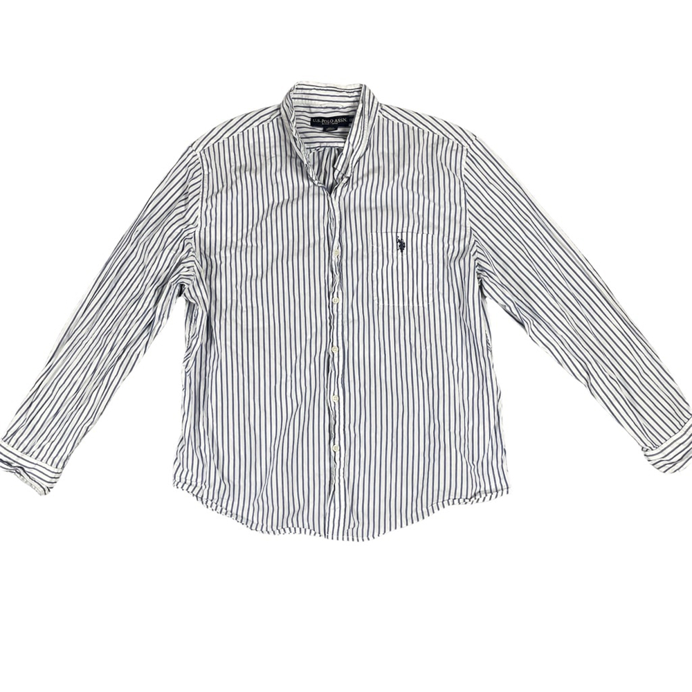 U.S. Polo Assn Mens XXL Blue White Stripe Button Down Shirt Cotton